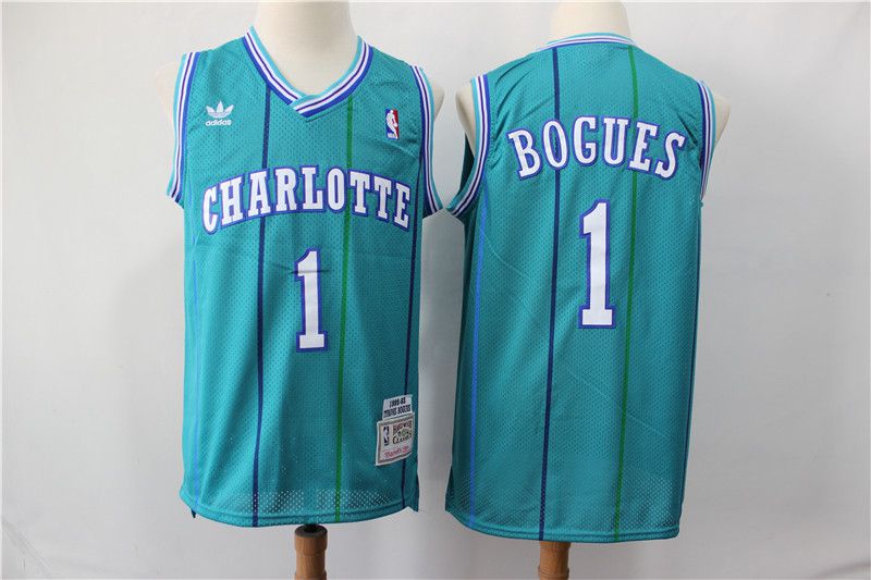 Men Charlotte Hornets #1 Bogues Green Throwback Adidas NBA Jerseys